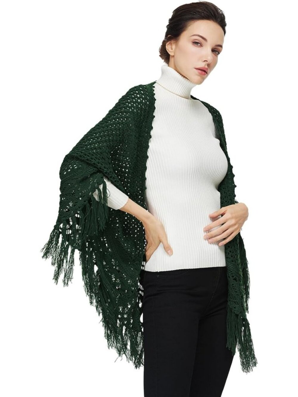 Elegant Triangle Fringed Shawl Wrap for Evening Dresses - Versatile Knit Scarf